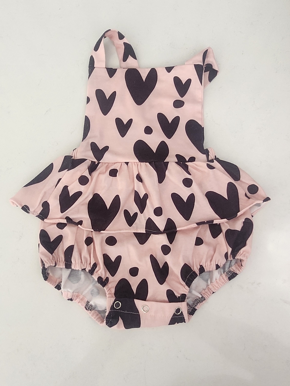 Ruffle Hearts Pink Black Romper 6-12 Months